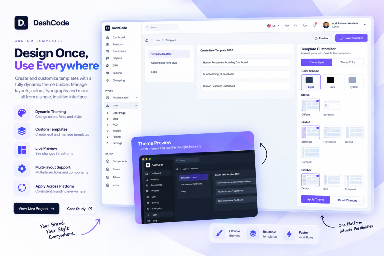 DashCode theme customizer